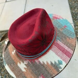 Red Pendleton style rancher hat western cowboy hat